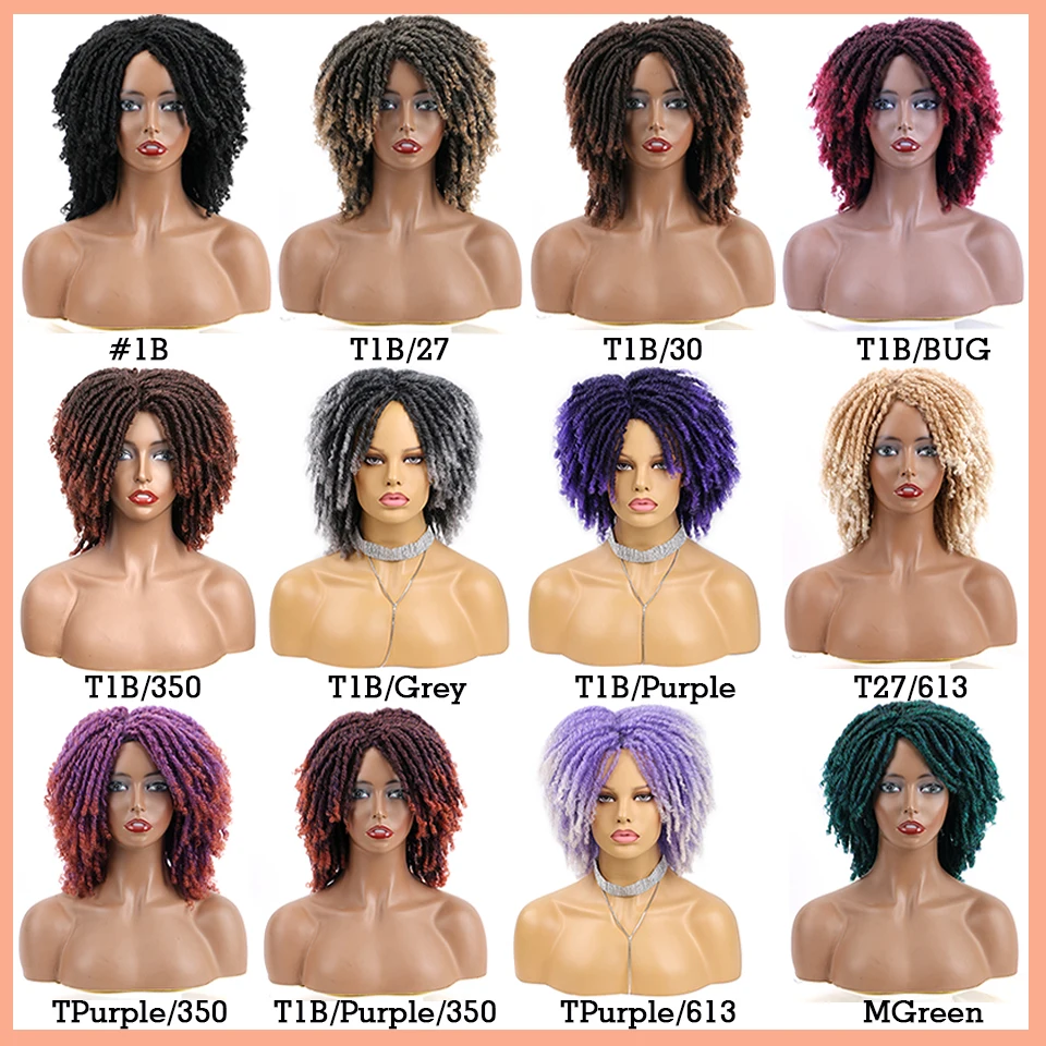 Dreadlock Wig Short Curly Braided Twist Dreadlock Wigs with Clips In Synthetic Faux Locs Braided Wigs Full Hair Replacement