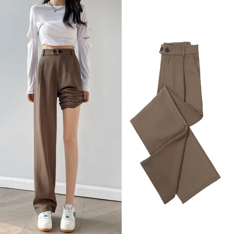 

Khaki Black Straight Pants For Women High Waist Loose Office Lady Casual Pants Wide-Legged Full Length Trousers