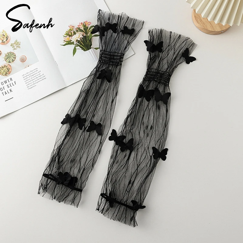 Long Lace Gloves Hollow Out Fingerless Gloves Women Sun Protection Sleeve Mesh Lace Thin Hand Gym Glove Sunscreen Accessories
