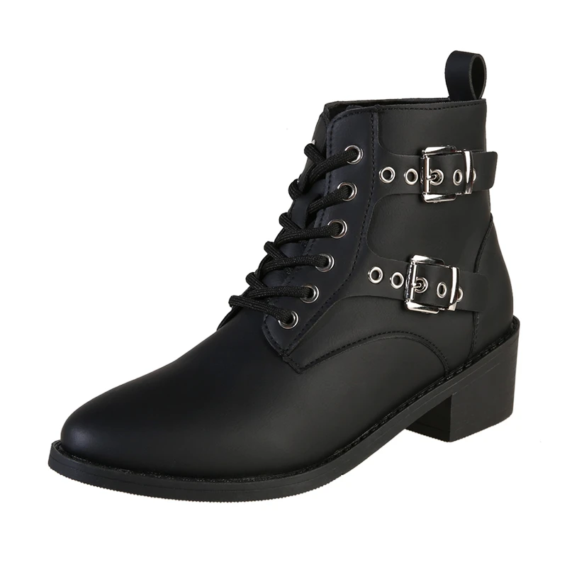 

Women's Luxury Chunky Heel Western Boots 2023 Autumn Winter New Designer British Style Belt Buckle High Heels Pointed Toe Shoes