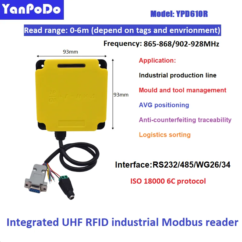 Yanpodo Industrial 0-6m Read Range Mini UHF RFID reader Modbus PLC