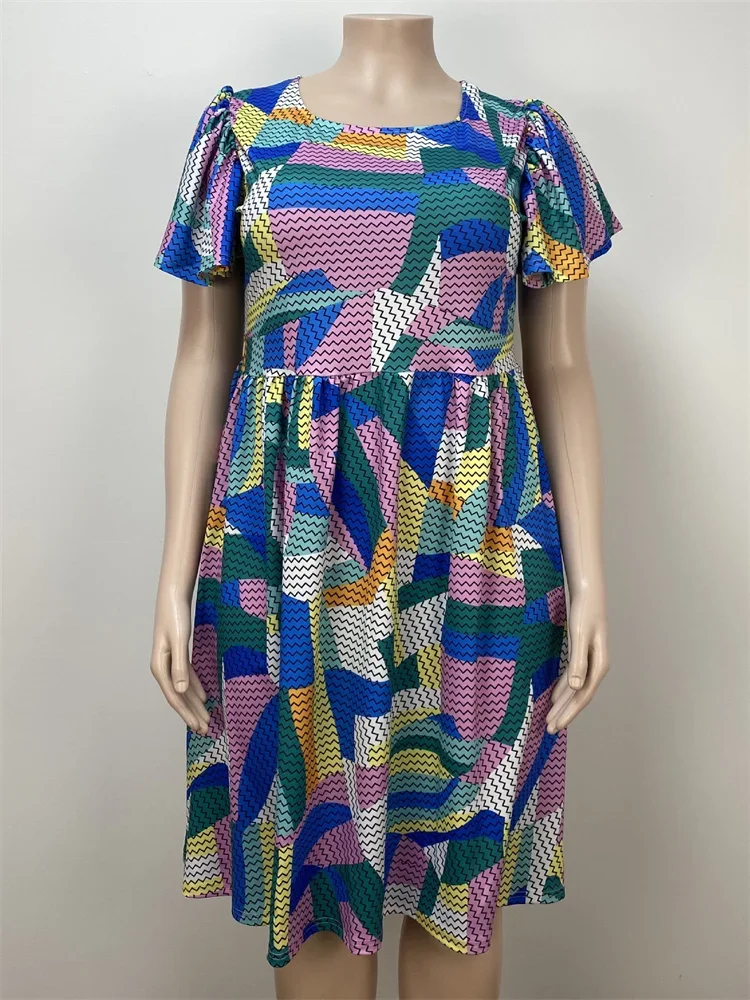 Wmstar Plus Size Dresses for Women Clothing 5xl Batwing Short Sleeve Sweet Midi Dress New Summer Holiday Wholesale Dropshipping