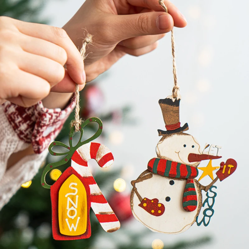 Christmas Wooden Pendants Cute Xmas Tree Hanging Ornaments DIY Resin Crafts for Home Christmas Party New Year Gifts Decorations christmas decorations