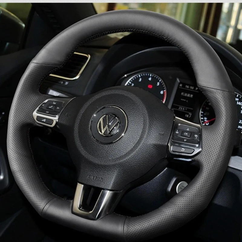 

Hand-Stitched Car Steering Wheel Cover Anti-Slip Leather Wrap For Volkswagen Scirocco 2010-2013 Car Protection Accessories