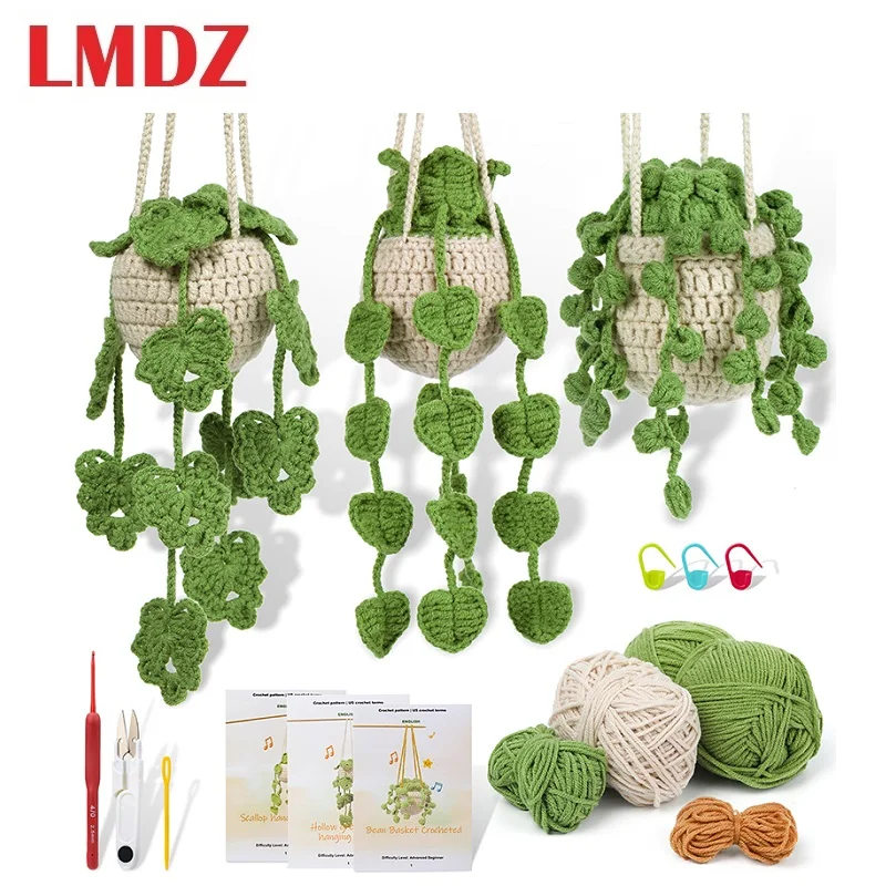 Crochet Kit For Beginners 1/2/3Pcs Leaf Potted Plant Crochet Starter Kit Complete Decoration crochet kit