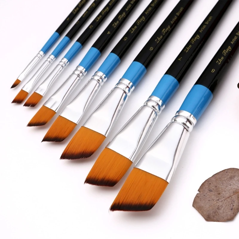 12 Stks Paint Brushes Set Kit Flat Shader Tip Borstels Met Nylon Haar Voor Kunstenaar Acryl Aquarelle G