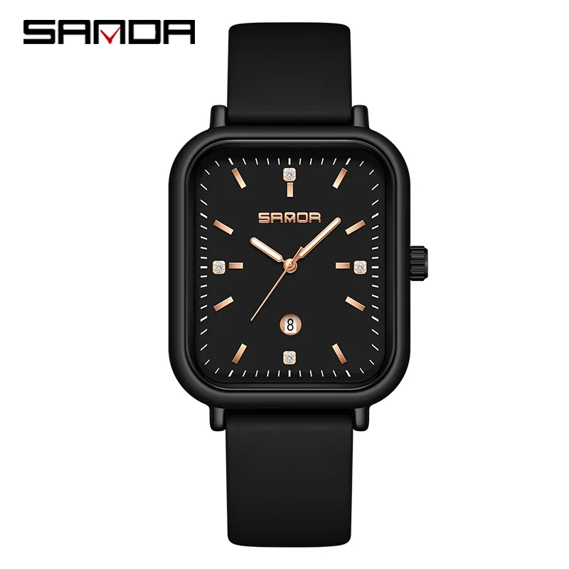 SANDA 1134 Women's Square Quartz Watch Black Fashion Crystal Waterproof Date Pointer Wristwatches for Ladies Watches Gift 4