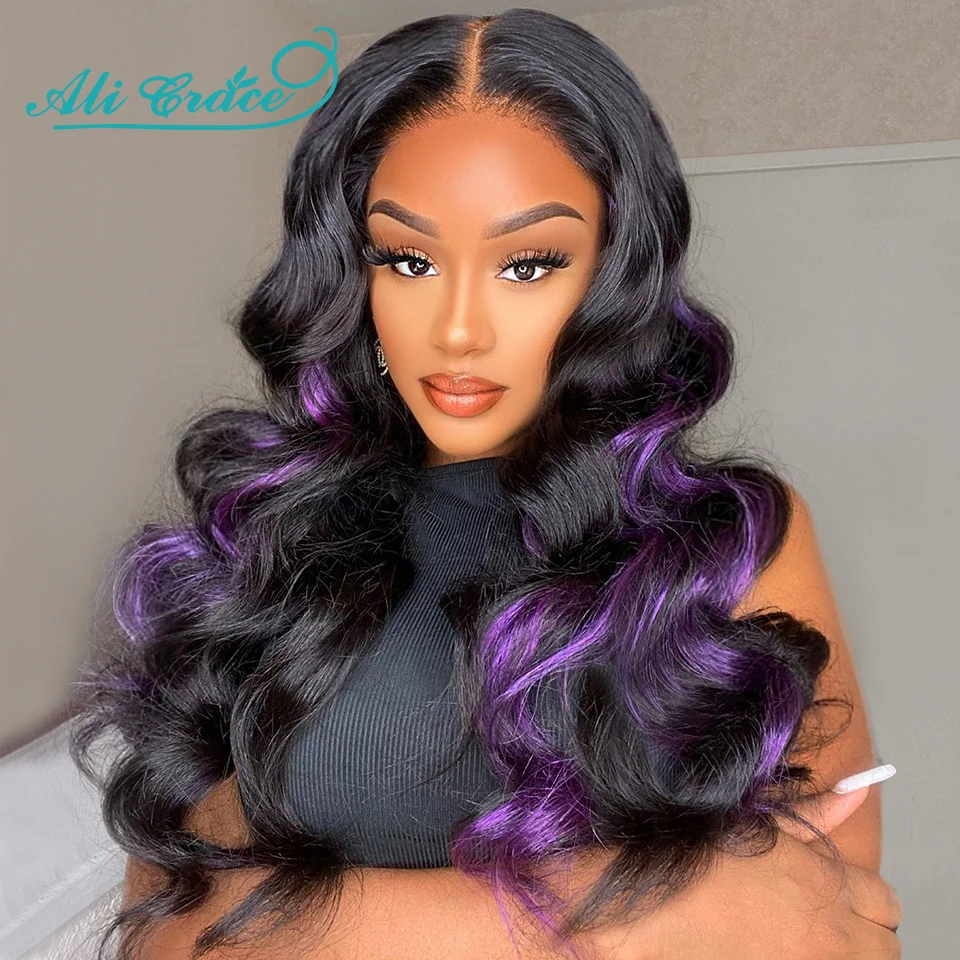 AliGraceHairBodyWaveHighlightPurple13x4LaceFrontWigBrazilian