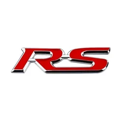 Premium 3D Metal Logo Car Steering Wheel Emblem Sticker Accessory (Red Silver RS)