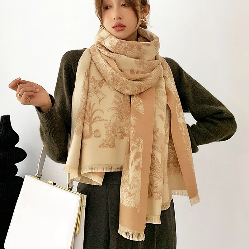 

Women Winter Scarf 2022 Design Print Cashmere Female Scarves Warm Stoles Pashmina Shawls And Wraps Thick Blanket Echarpe