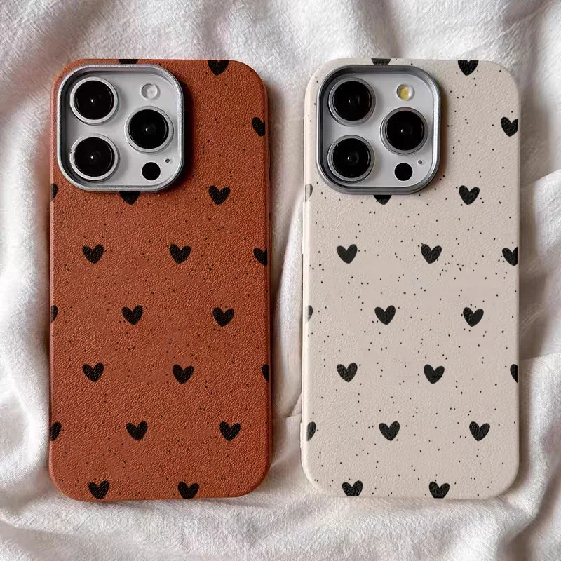 Sleek Black Heart Leather Phone Case - Shockproof Soft Bumper Cover