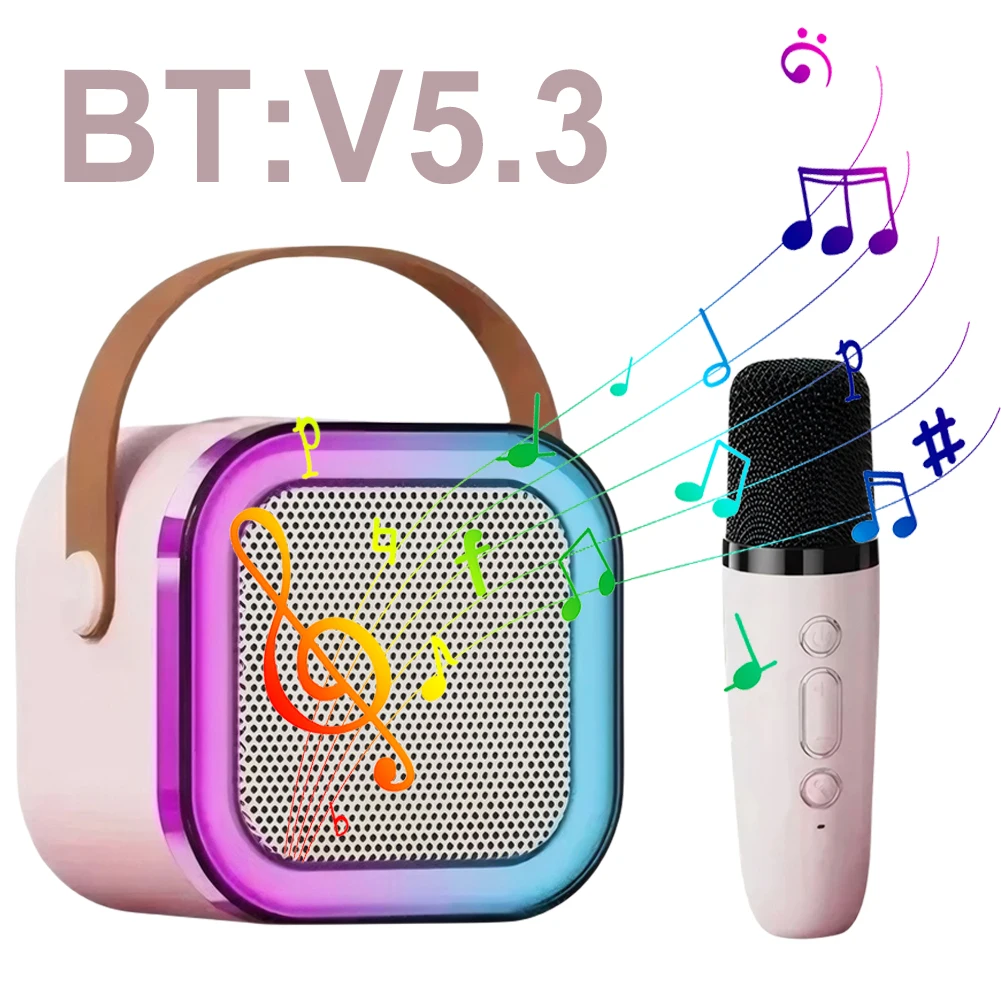 블루투스 호환 5.3 휴대용 노래방 기계, 무선 마이크 포함, 미니 홈 시어터 스피커, 어린이 및 성인용 선물