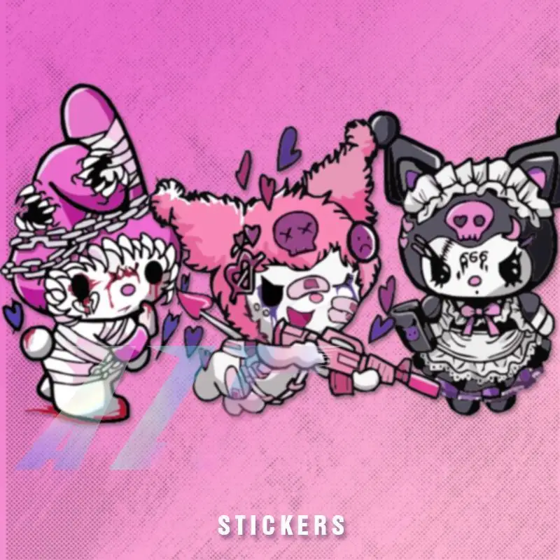 

Kawaii Kuromi Waterproof Car Sticker Dark Evil Wind Personality Car Cover Scratch Decorative Stickers Cartoon Car Accessories