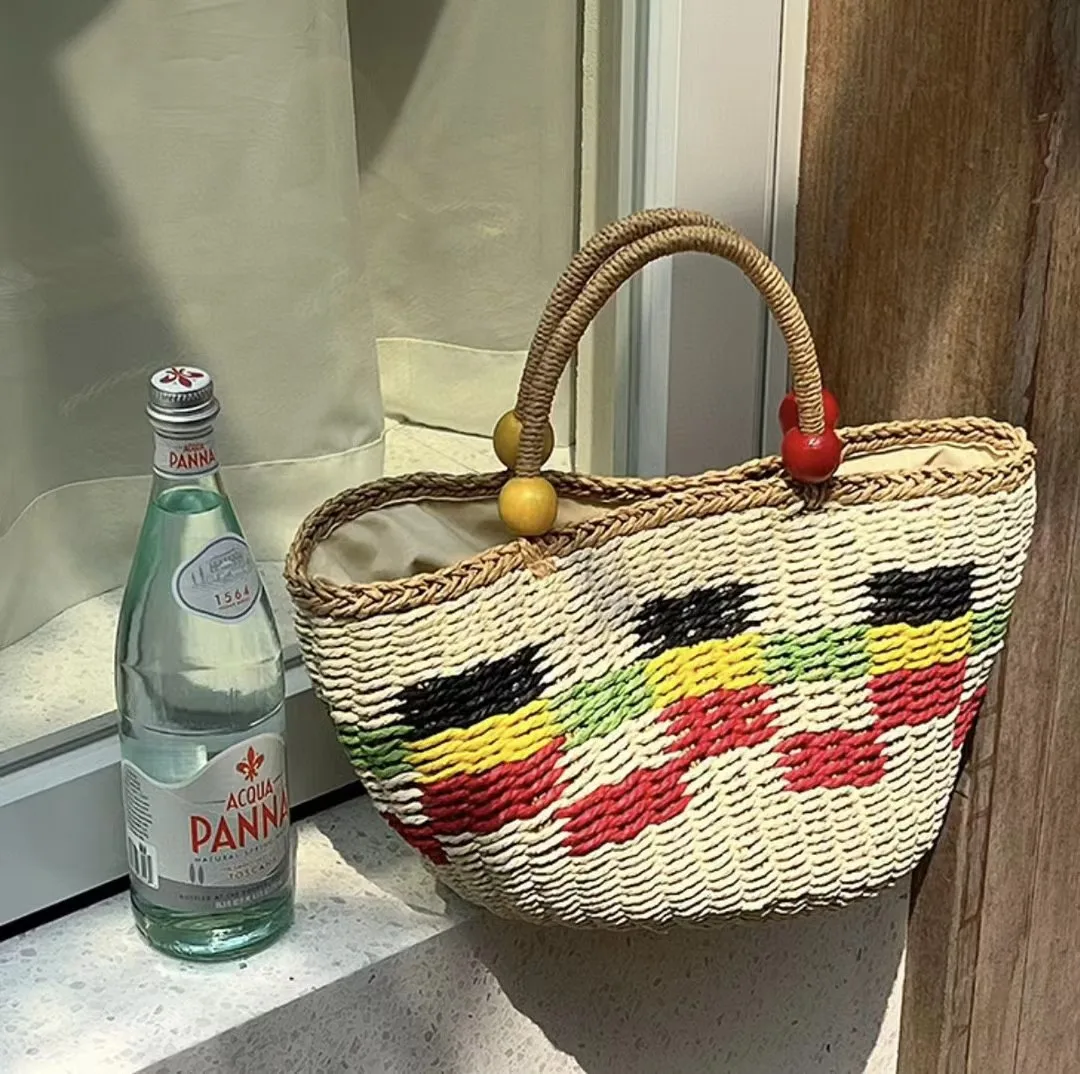 

Basket tassel color matching straw large-capacity beach holiday shopping bag