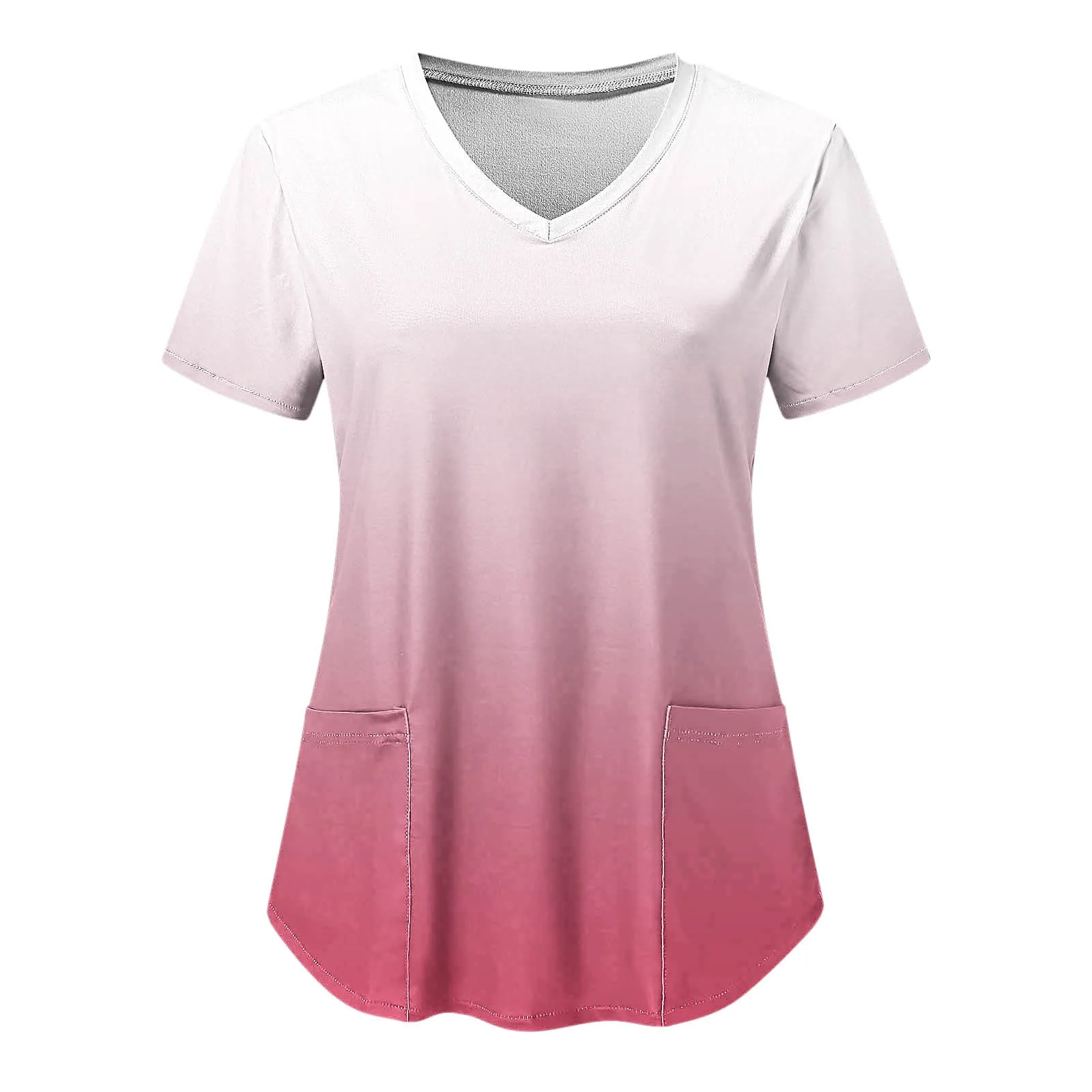 

Shirt For Women Fashion Gradient Print Short Sleeve V Neck Tops With Pocket Loose Holiday Working Blouse Nursing Carer Uniform