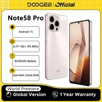 Global Version DOOGEE Note58 Pro Smartphone 6.75″ HD+ Display 8GB RAM 256GB ROM 6250mAh Large battery NFC Android 15 Cellphone