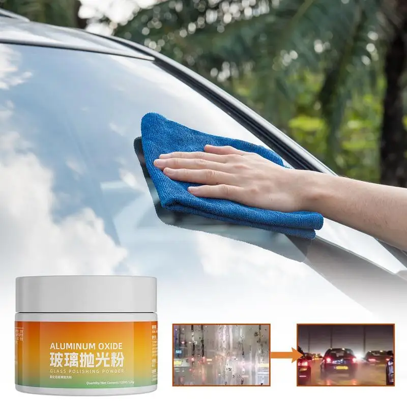 120g Car Glass Polishing Powder With Sponge Auto Window Polishing Compound Powder Glass Oil Film Cleaning Power Glass Cleaner