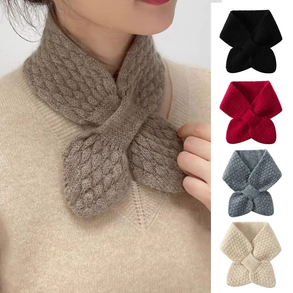 Fake False Collar Bib Thermal Neck Warmer Scarf Thickening Snap Fastener Cross Knitted Scarf Windproof Snood Cowl Tube Unisex - Image 5