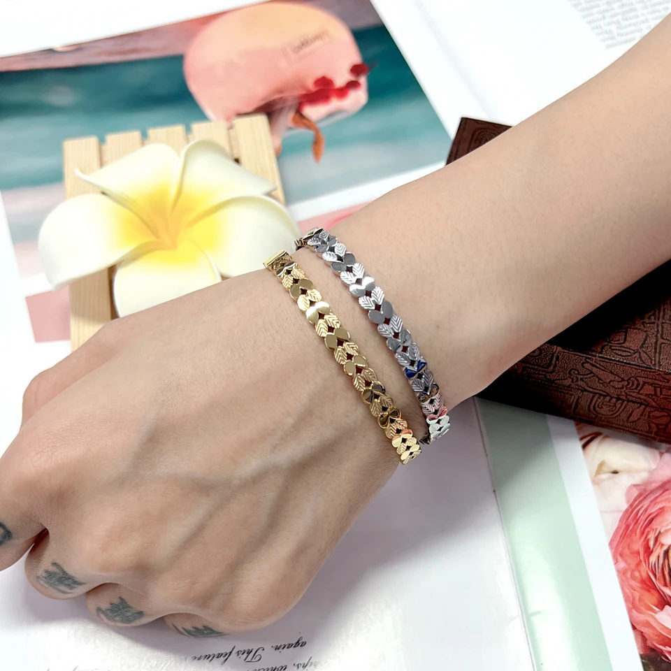 New 316L Stainless Steel Leaves Bangle Bracelet Minimalist Metalic Golden 18 K Cuff Bracelet Waterproof Jewelry Party Gift