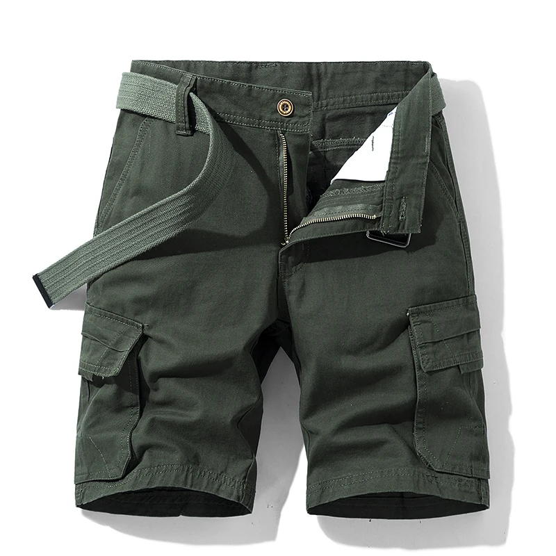 Men Summer 100% Cotton Cargo Shorts Comfort Breathable Leisure Street Short Pants New Solid Color Outdoors Sports Shorts Men