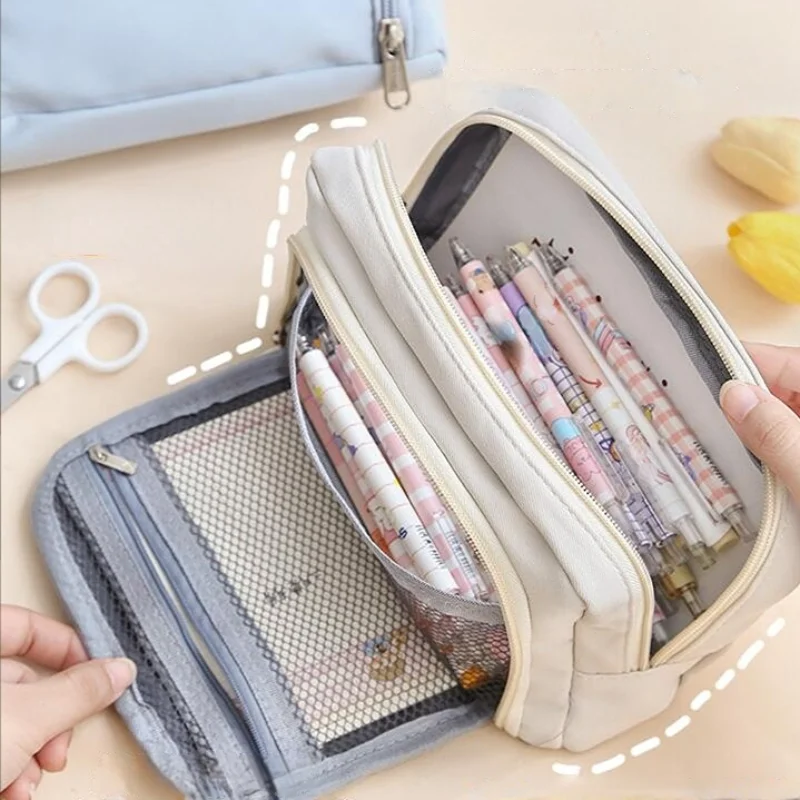 Large Capacity Pencil Bag Aesthetic Cute Bag Stationery Holder Pen Case  Zipper Pencil Pouch School Cases
