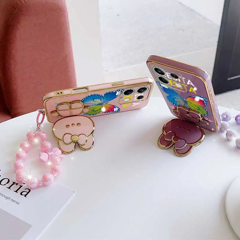 Dancing Butterfly Phone Case Set with Lanyard and Rabbit Stand
