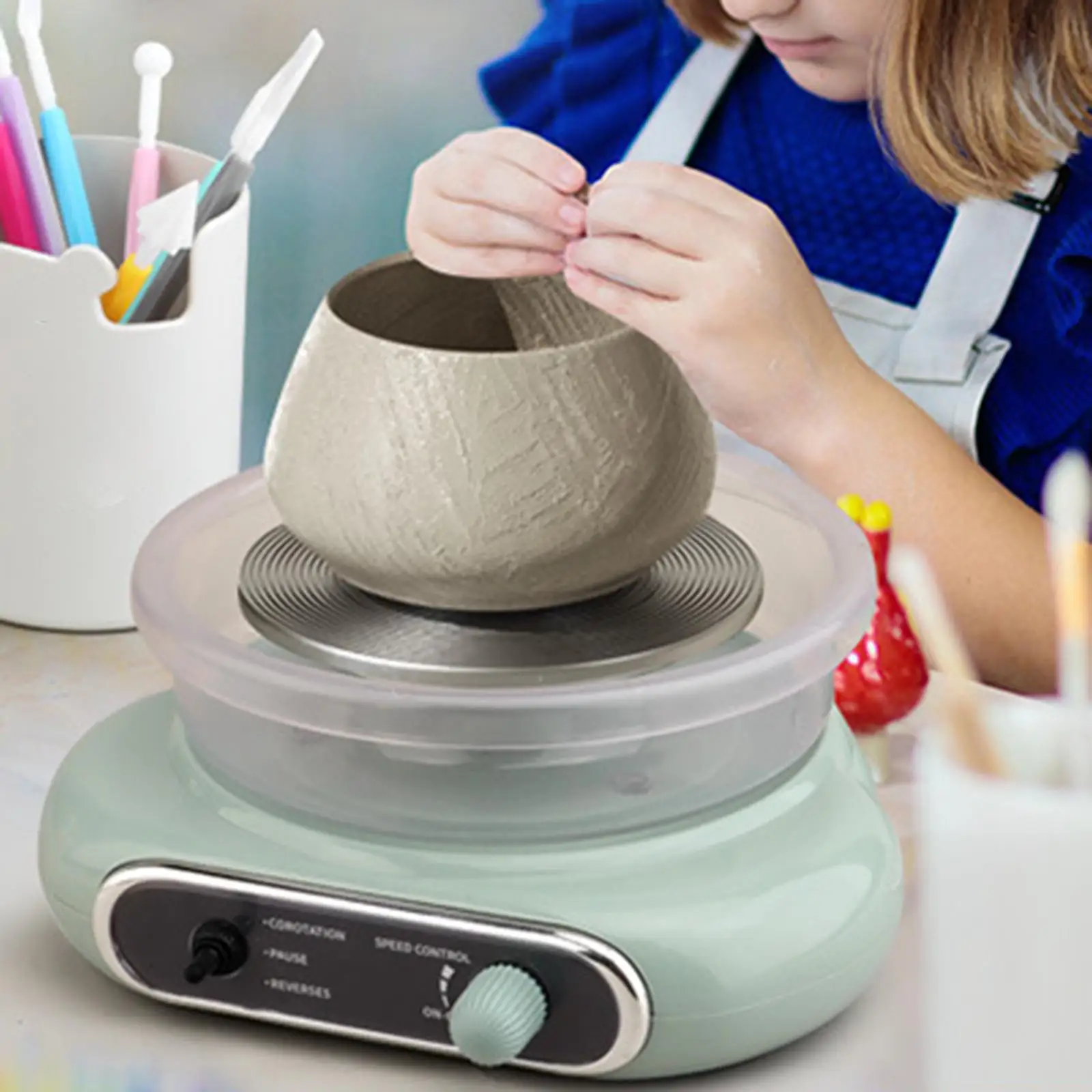 Mini Pottery Wheel Kit Electric Pottery Machine Two Way Rotation Electric Clay Wheel for Children Adults DIY Craft Projects