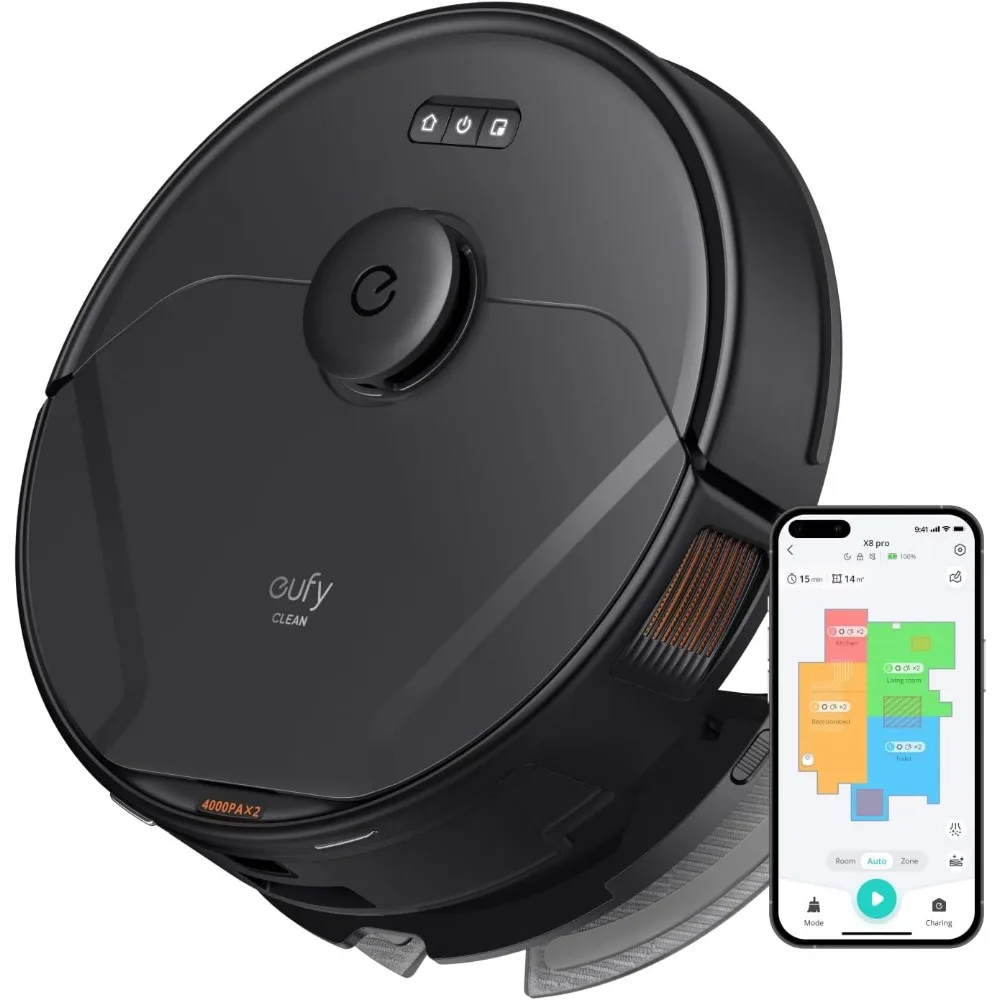 

eufy X8 Pro Robot Vacuum, win-Turbine 2× 4,000Pa Powerful Suction,Active Detangling Roller Brush,and iPath Laser Navigation