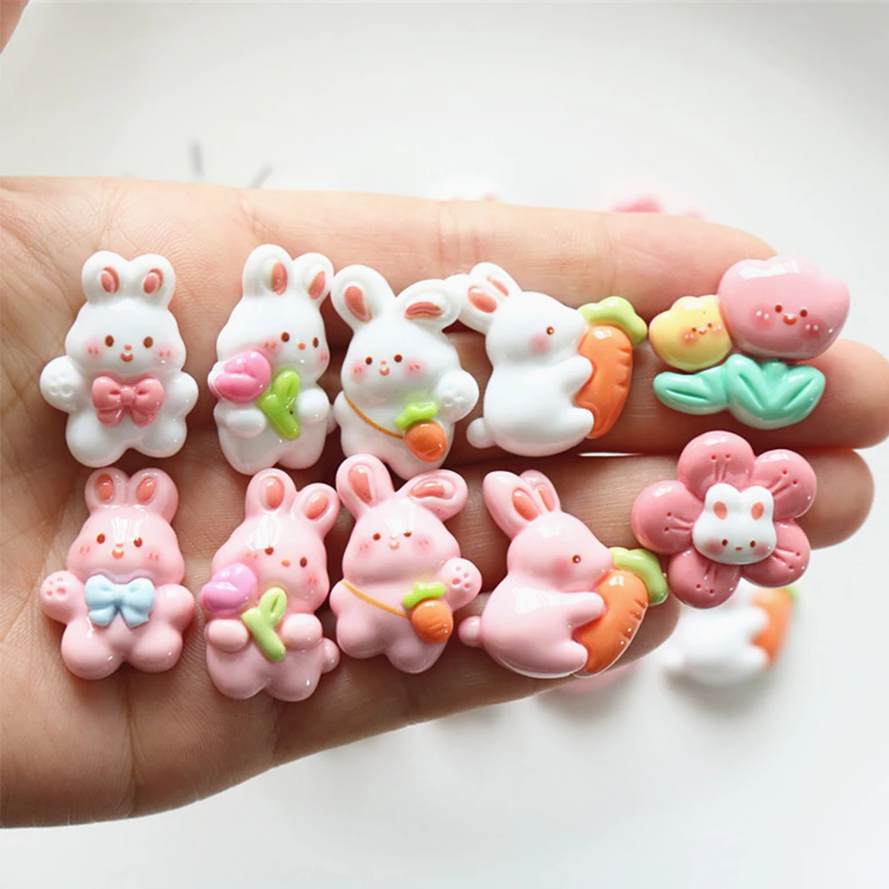 

10PCS Shiny Carrot Rabbit Series Miniature Flat Back Resin Cabochons For Hairpin Scrapbooking DIY Home Decor Craft Accessories