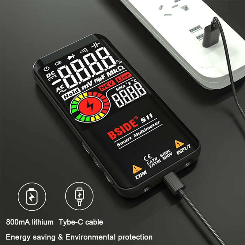 Smart multimeter 9999 Counts TRUE RMS Digital Smart Auto Range Capacitance Ohm Diode Hz AC DC DMM Multitester Live wire Check