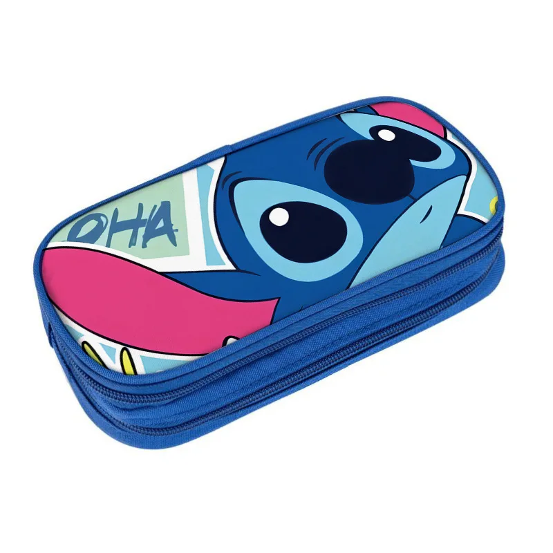 Disney Cartoon Lilo & Stitch Estuche de lápiz de gran capacidad Pu Cuero  Estuche de lápices de doble capa Bolsa Pluma Organizador Bolsa de papelería  para niños Niños Niñas Stu