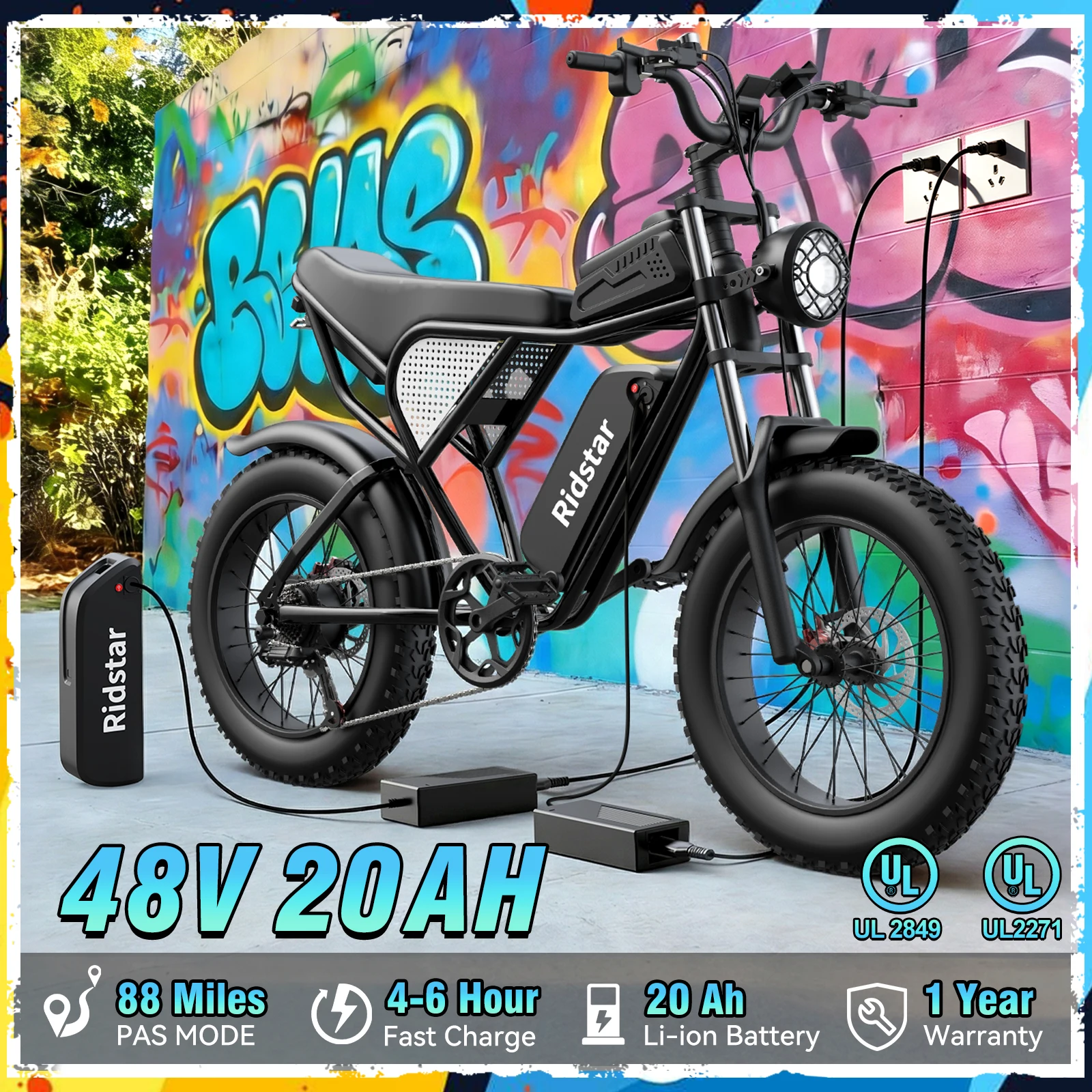 Ridstar Q30 Electric Bike for Adults 2000W 33MPH 48V 20AH 20x4 4