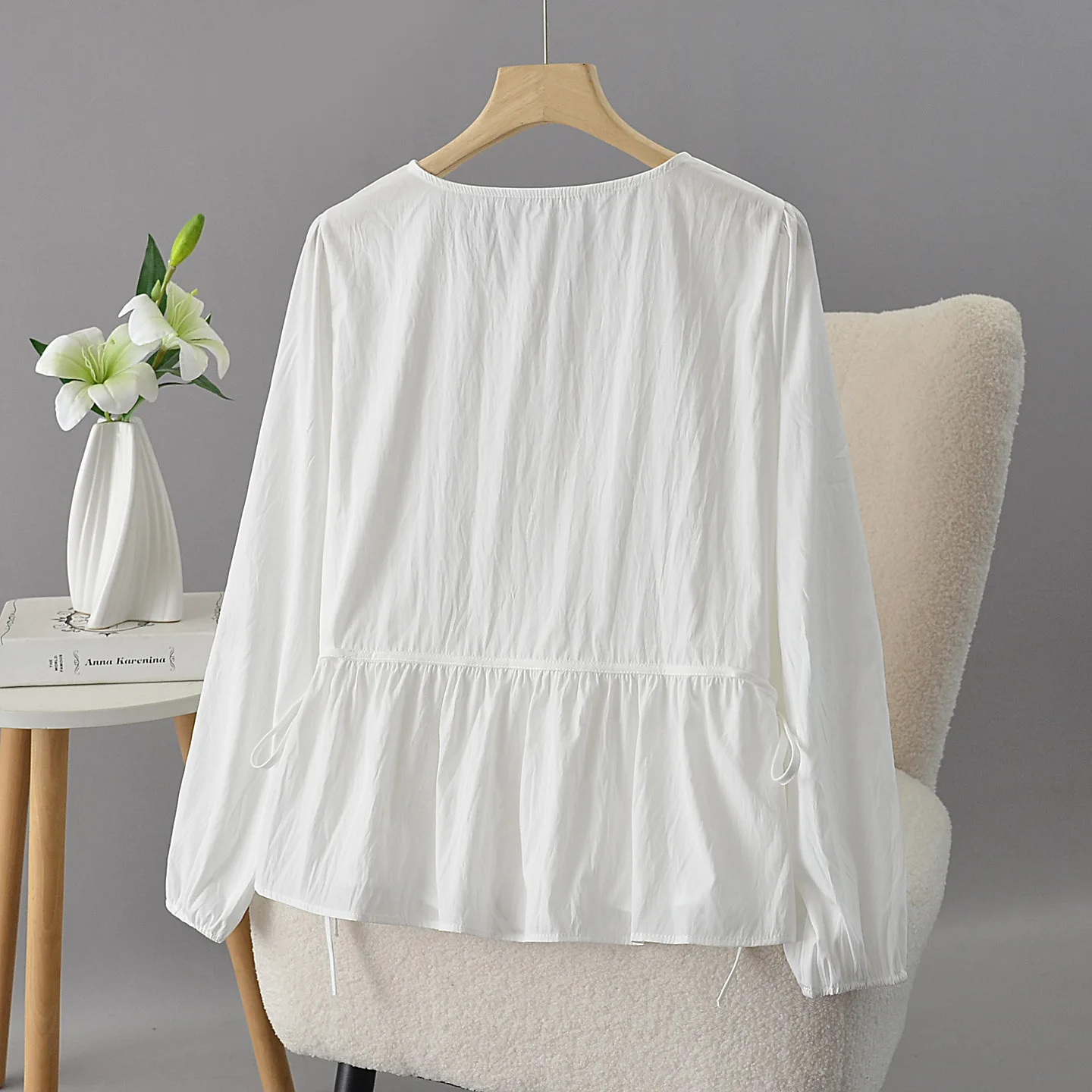 Plus Size Women's Blouses Autumn New Korean-style Stylish Drawstring Waist Long Sleeve Shirt 1009