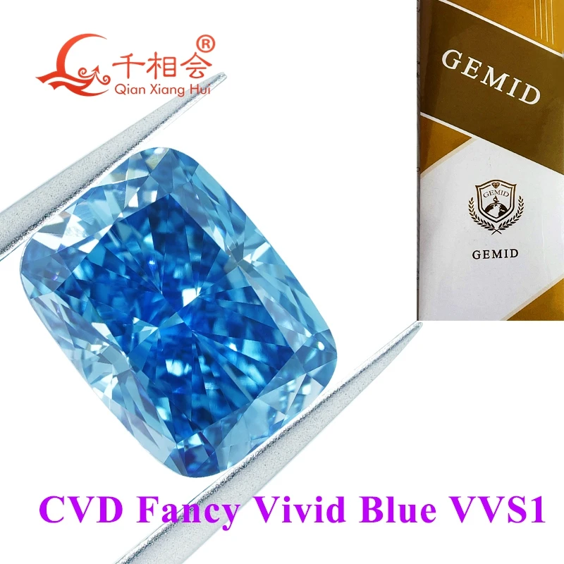 1.63ct CVD Diamond Fancy Vivid Aqua Blue VVS1 Clarity Long Cushion Shape GEMID Certified Lab-Grown Loose Stone