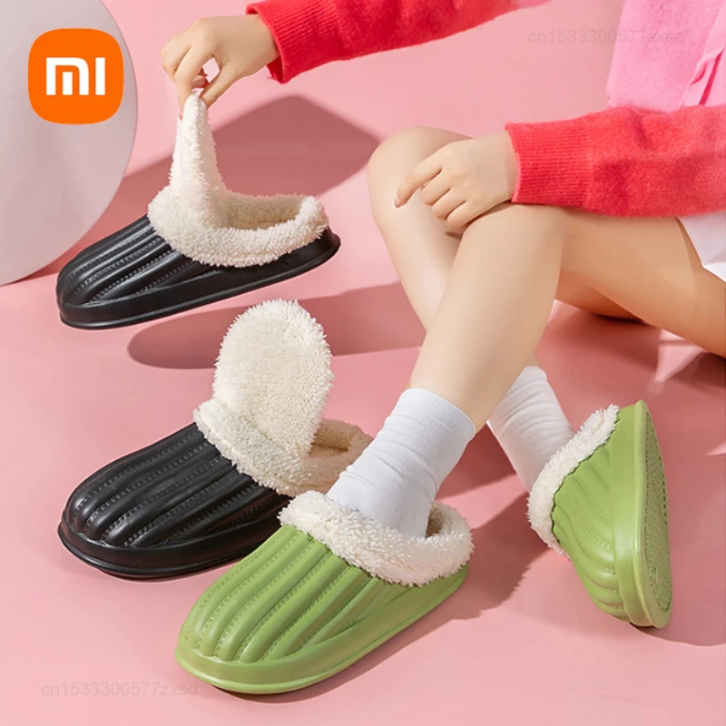 

Шлепанцы Xiaomi зимние хлопковые, водонепроницаемые теплые плюшевые сланцы для дома, нескользящая обувь на толстой подошве, мягкие теплые домашние сандалии для пар