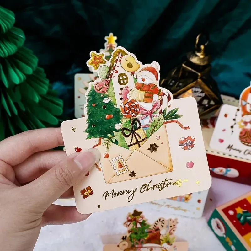 100/1pcs Christmas Greeting Cards 3D Foldable Paper Card Postcard Party Wedding Envelope Decor Creative Christmas Gifts Supplies