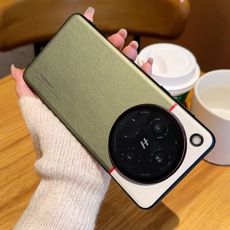 Ultrathin Contrasting Leather Camera Protection Case with Titanium Silver Border