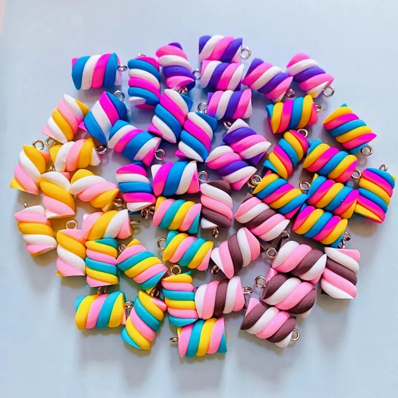 10Pcs 다채로운 솜사탕 귀걸이 참 Diy Kawaii 3D 키 체인 목걸이 펜던트 쥬얼리 만들기 장식 액세서리