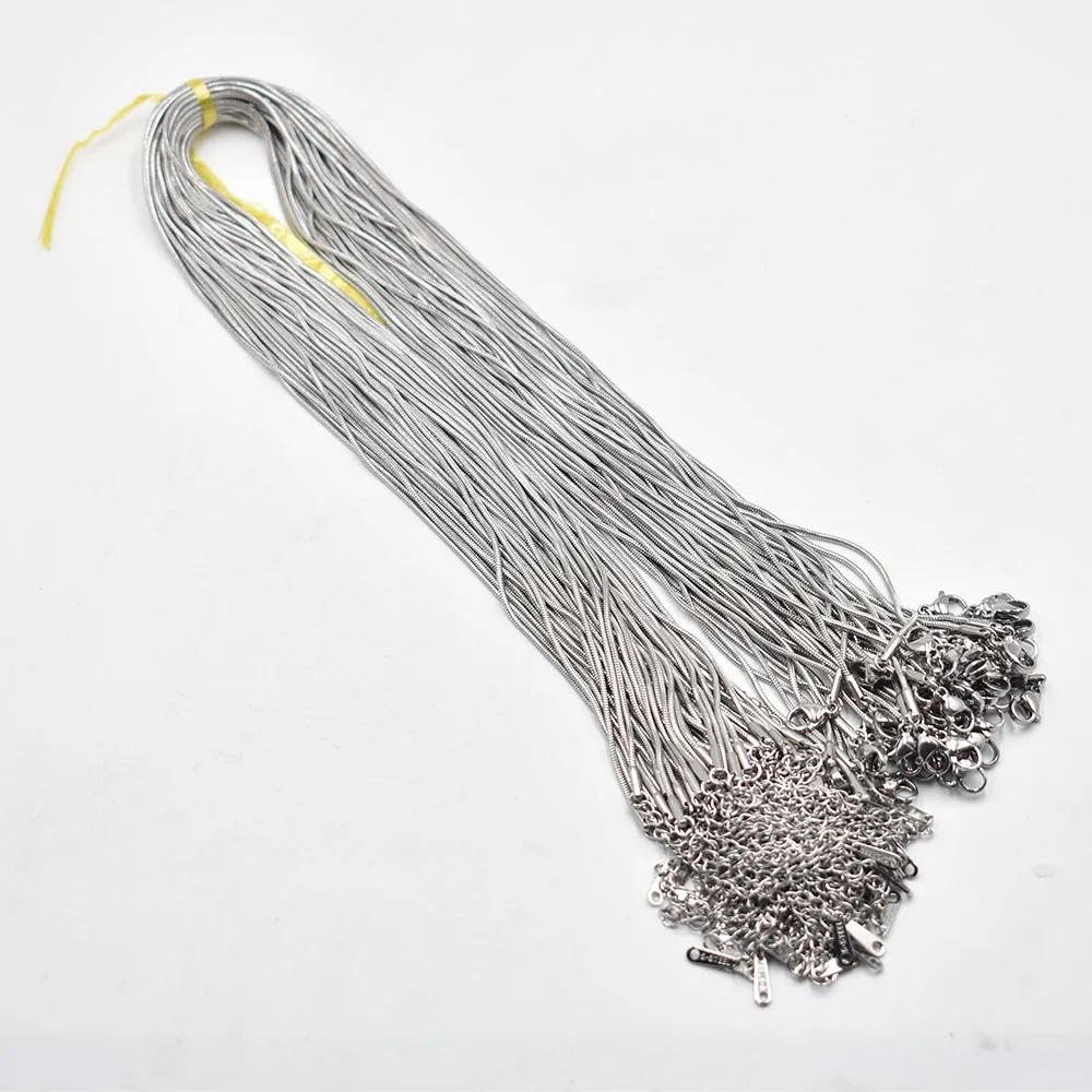 도매 스테인레스 스틸 뱀 체인 목걸이 로프, 체인 랍스터 걸쇠, DIY 쥬얼리 액세서리, 로트당 50 100 개, 1.2mm, 45cm + 5cm