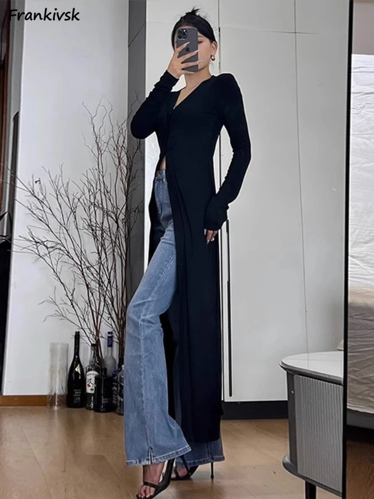 

Long Cardigan Women Korean Style Fashion All-match Hotsweet V-neck High Street Office Lady Harajuku Chic Ladies Knitwear Autumn