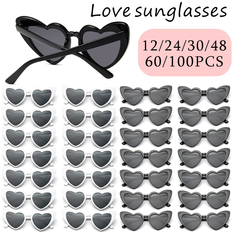 Lot De 7 Lunettes De Soleil En Forme De Cœur - Coloris Bonbon (rose/blanc) - Pour Fêtes (EVJF, Anniversaire, Mariage)
