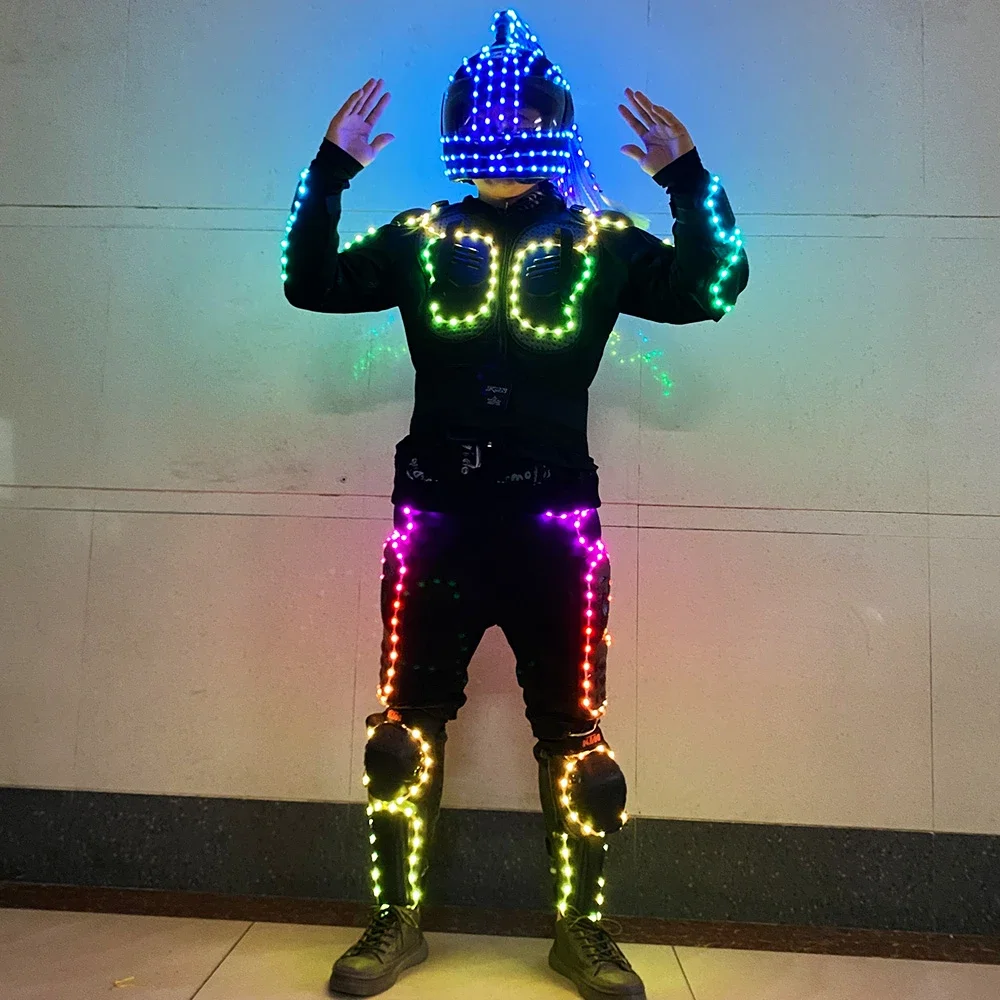 

LED Robot Suit Armor Helmet Glow-in-the-dark Stage Show Costume Robot Dance Party clothing Luminous Prop Nightclub rave outfit