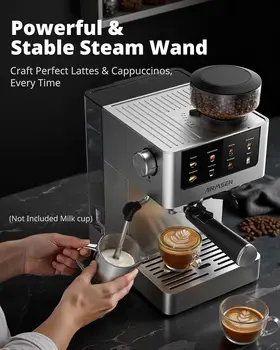 20 Bar Espresso Machine with Burr Grinder & Milk Frother, Stainless Steel, Home Coffee Maker for Cappuccino, Latte, Cold Brew, Americano 4