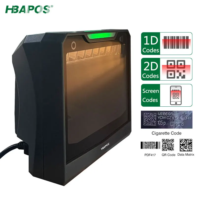 Hbapos Barcode Scanner Mãos-livres Grande Scan Janela Automático de Alta Velocidade Interface Usb Plug And Play 1d 2d qr Bar Code Reader