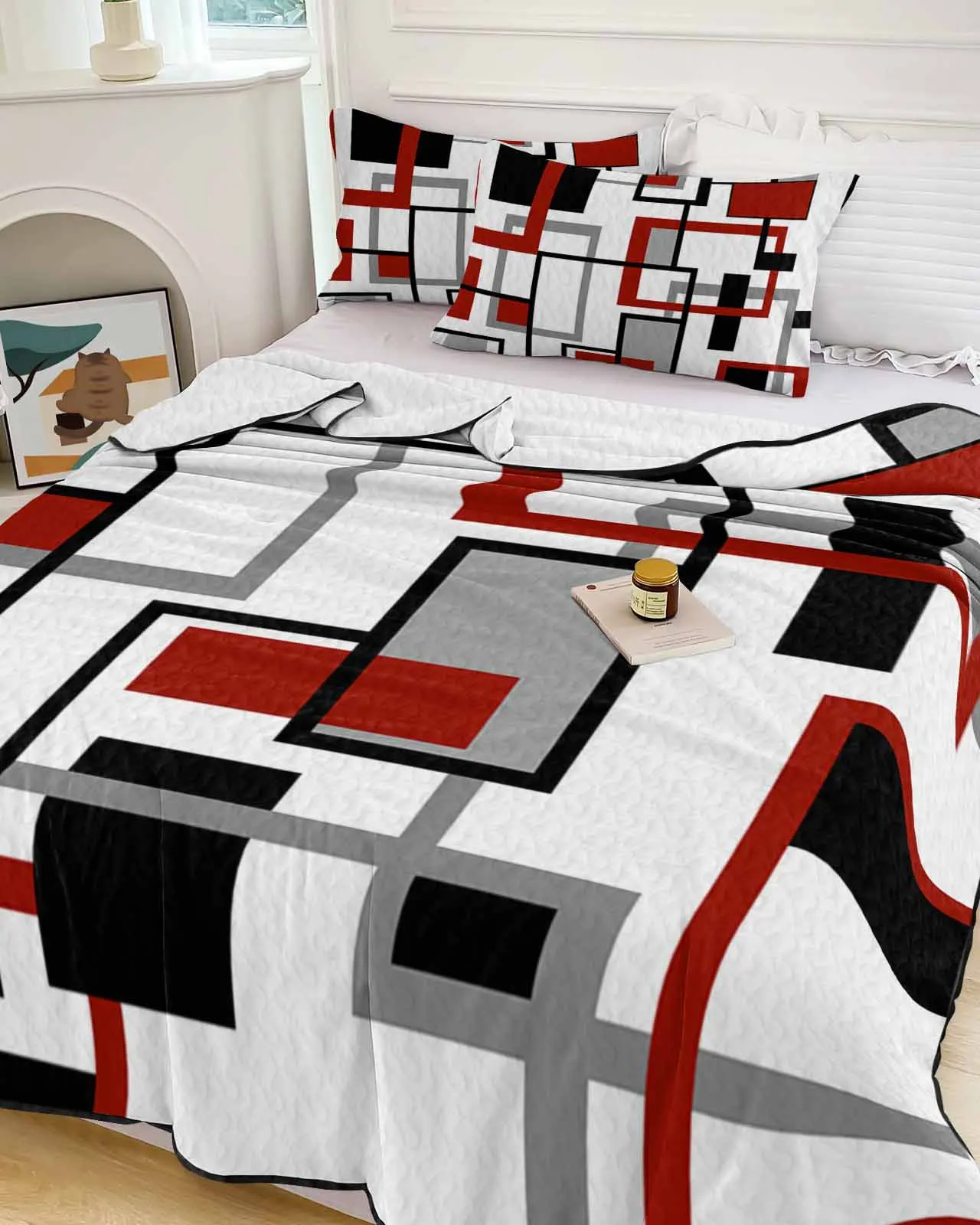 nordic-style-retro-geometric-abstract-red-cooling-blankets-air-condition-comforter-lightweight-summer-quilt-for-bed-thin-quilt