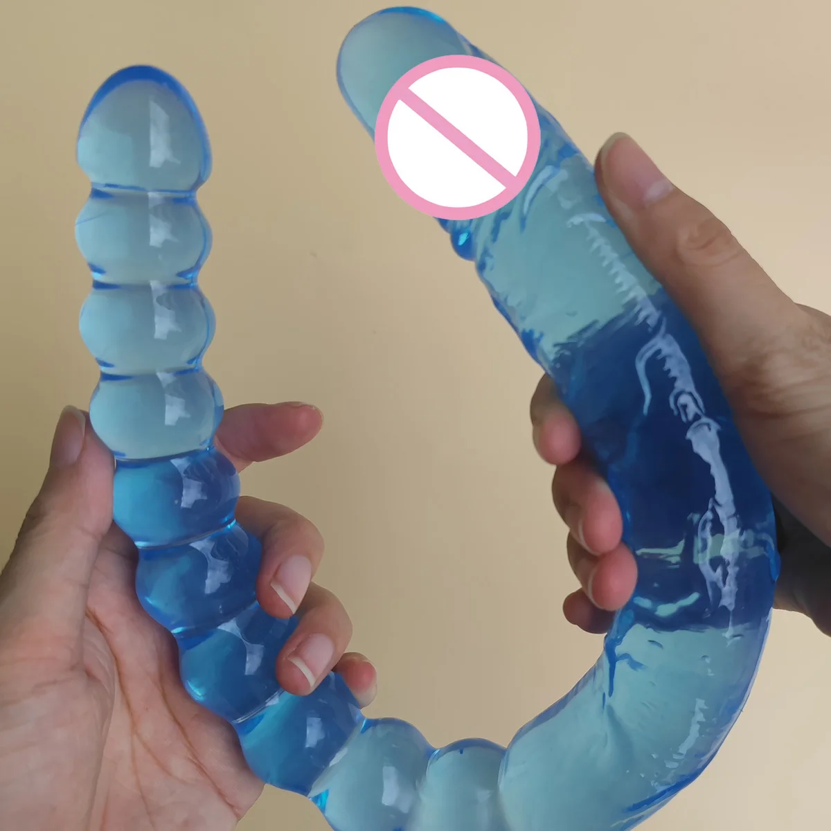 Blue Transparent Soft Elastic Dual-purpose Female Masturbator U-shaped Double Dildo Soft Jelly for Same-sex Sex Toy sex toys