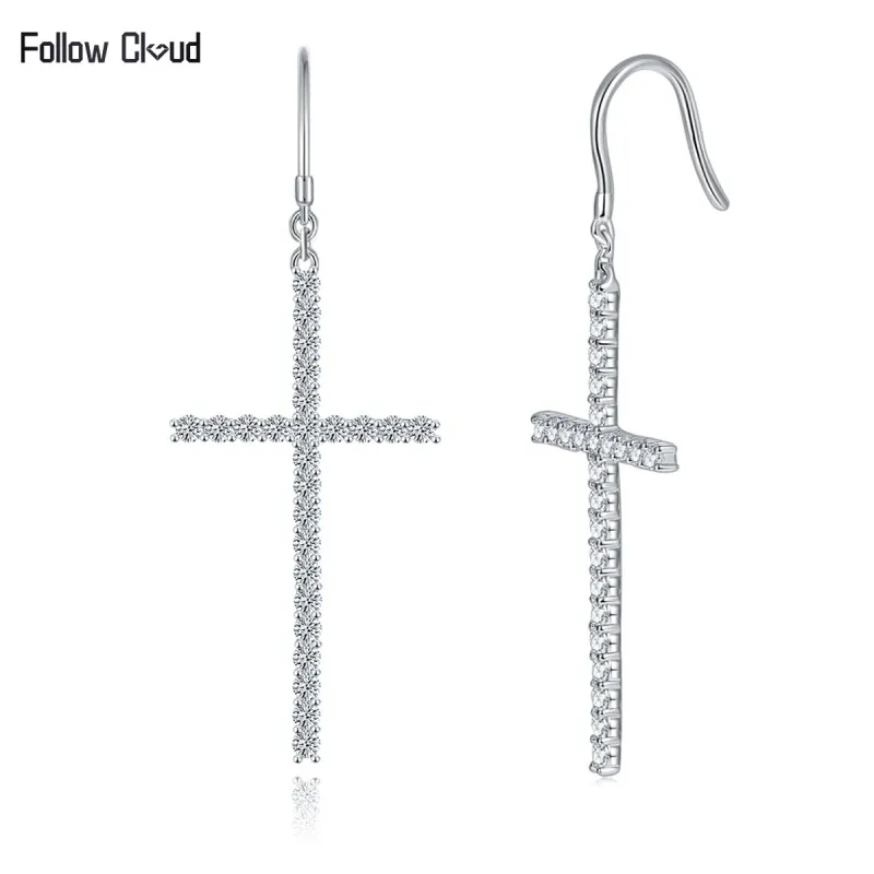 

Follow Cloud 1.25ct Moissanite Cross Earring 925 Sterling Sliver Plated 18k White Gold for Women Wedding Fine Jewelry Earrings
