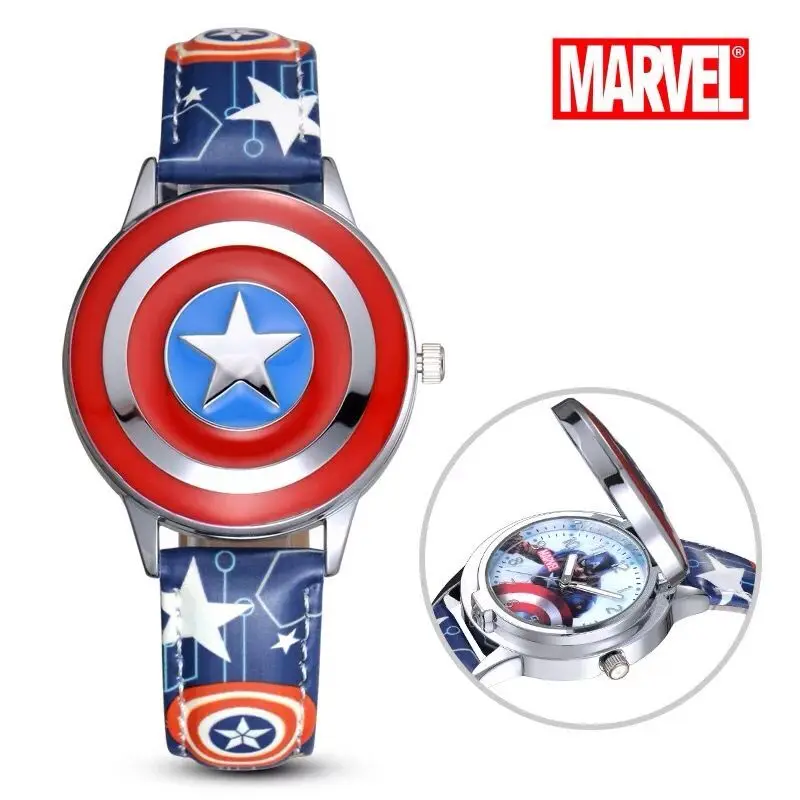 Montre Marvel Spiderman pour enfants, Captain America, Ironman, montres pour enfants, montres à quartz en cuir, boîtier en métal, horloge pour garçons, cadeaux