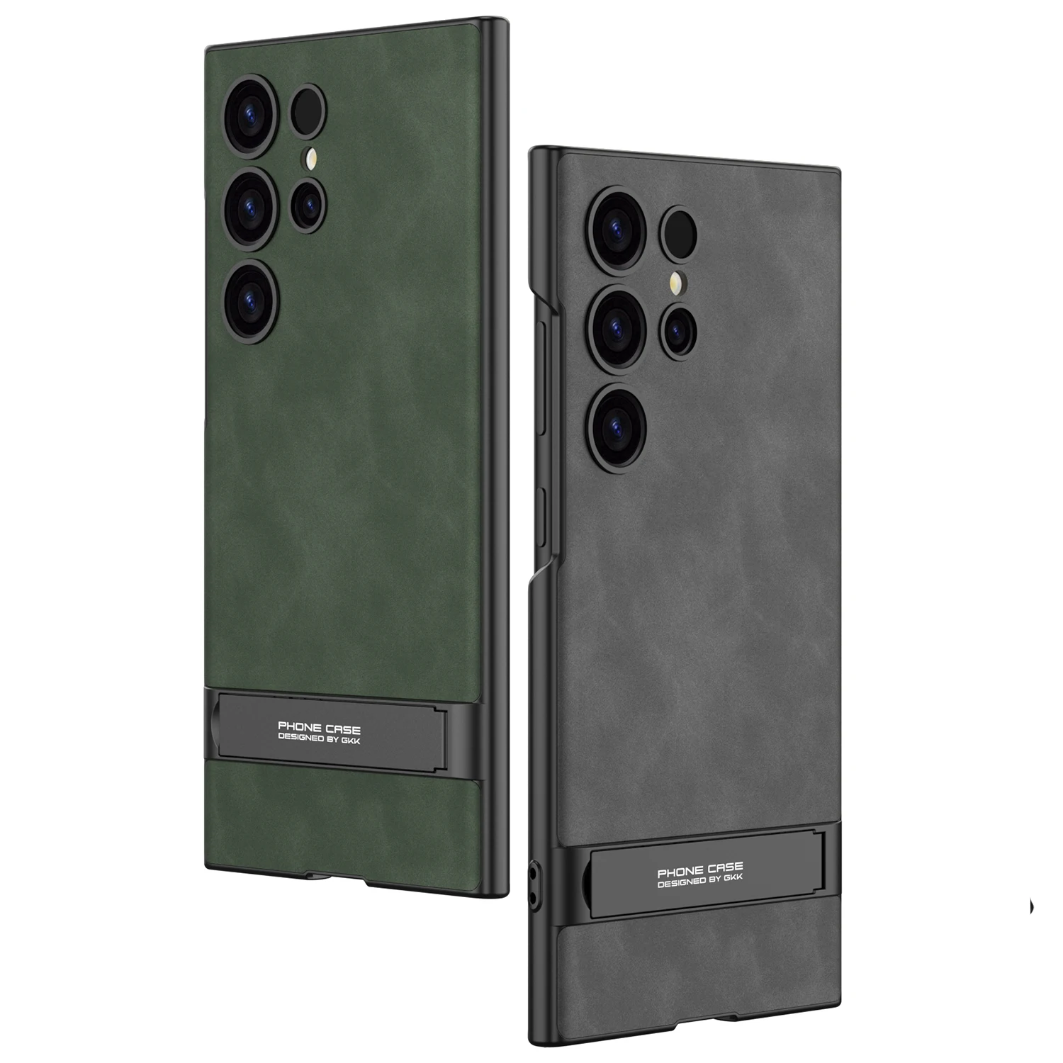 For Samsung Galaxy S24 S23 Ultra Case Ultra Thin Skin Friendly Matte Plain Leather Silicone Bracket Shockproof Protection Cover