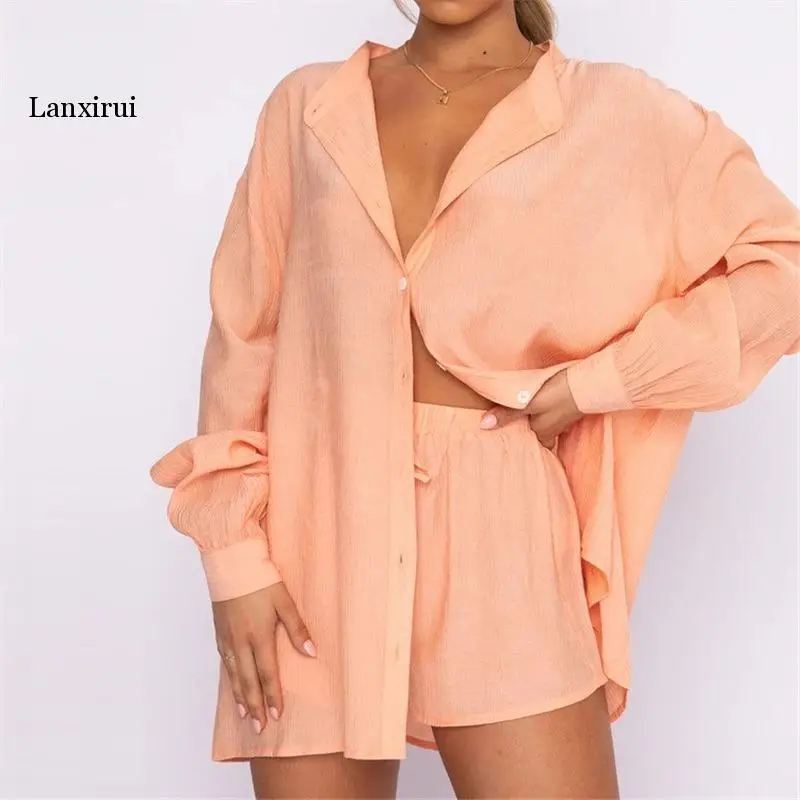 

Women's Cotton Pajamas Cardigan Suits with Shorts Summer Loungewear Breathable Sleepwear Basic&Casual 2 Pieces Nightgown